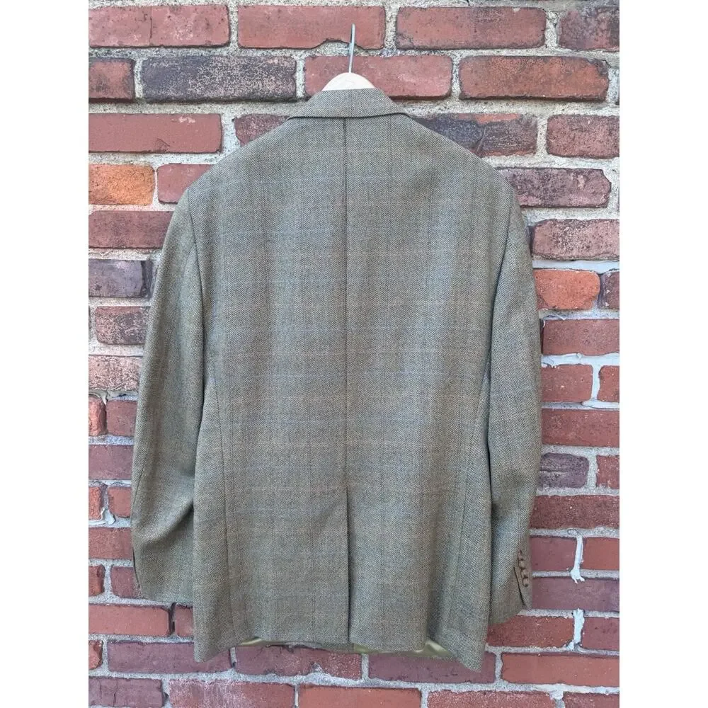 Corbin Men's 40R Brown Green Plaid Wool Sport Coat Blazer